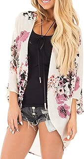 LYHNMW Womens Sheer Chiffon Floral Kimono Cardigan Loose Cover Ups Tops Outwear