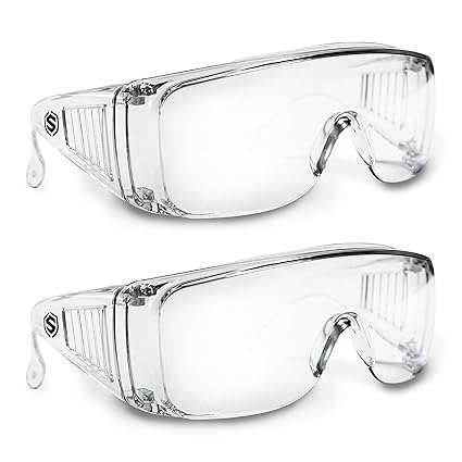 Strive 2-Pack Anti-Scratch Safety Goggles Over Glasses - UV Vented Eyewear Clear Protective Glasses