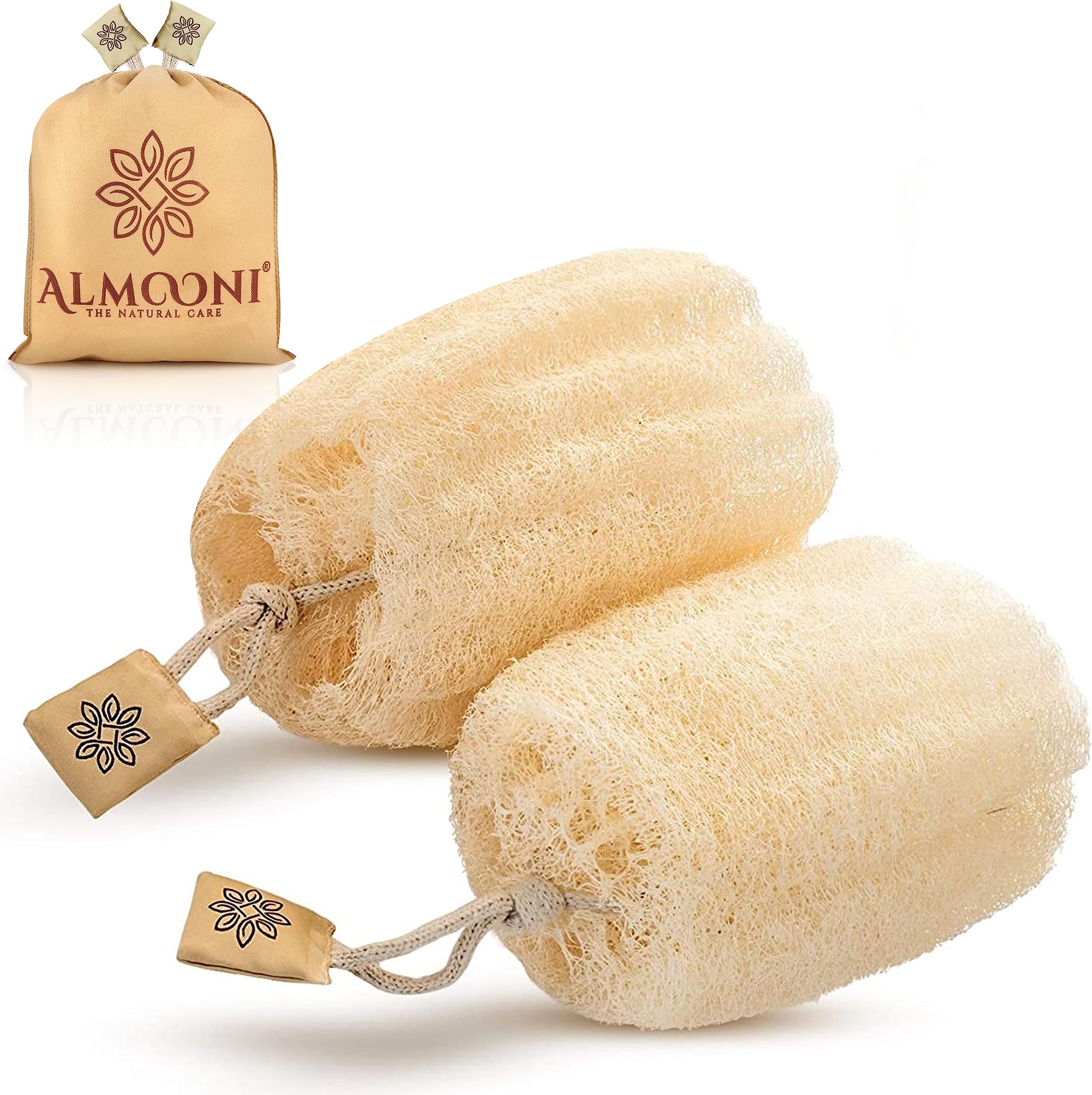 ALMOONI 2 Pcs Natural Loofah 7014 - Natural Real Egyptian Shower Loofah Sponge Body Scrubber That Will Get You Clean and Not Just Spread Soap -2 Count(1 Pack)