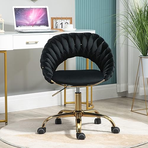 Silla moderna de oficina en casa tapizada de terciopelo bonita silla de escritorio ajustable giratoria para computadora con ruedas para niñas y