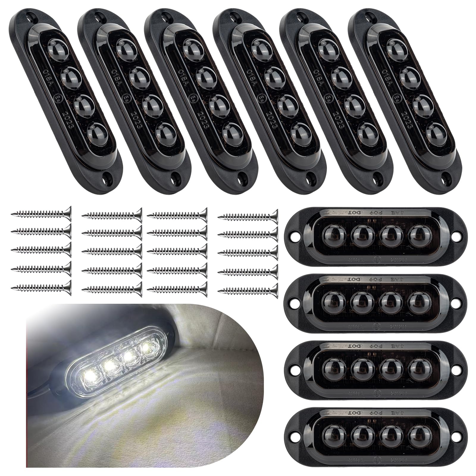 10x Feux Position Latéraux LED 12-24V, IP65 Étanche Blanc | 4 LED SMD haute luminosité ,3000K ambre/jaune ,IP65 étanche,Installation facile,Compatible caravane,camions, camping-cars