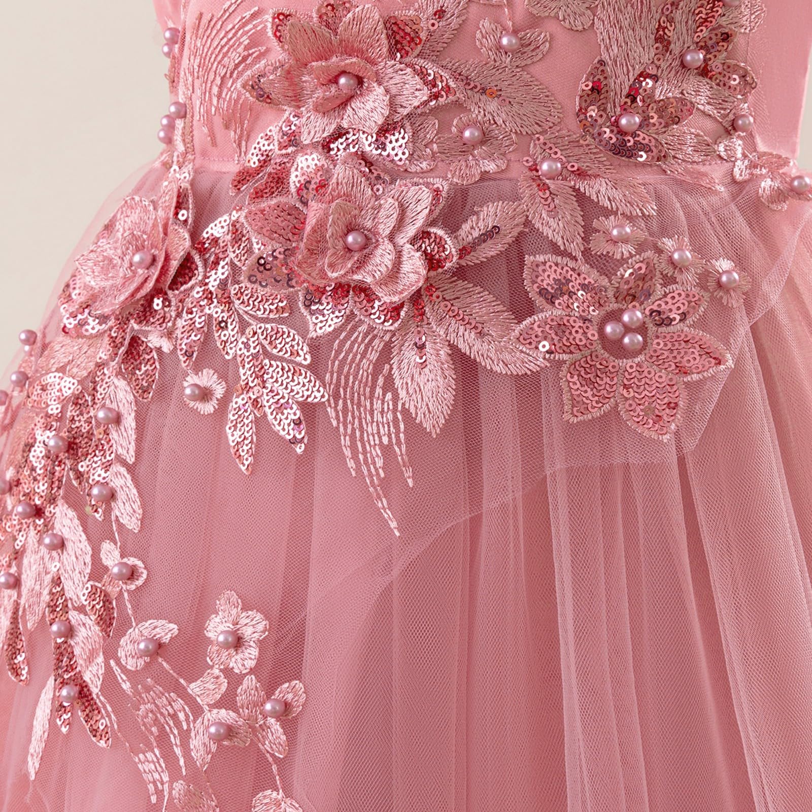 Vestido formal de tul con purpurina y hombros descubiertos para niñas, con adornos florales 3D, elegante vestido de fiesta de dama de honor con volantes, para cumpleaños, de 5 a 12 años