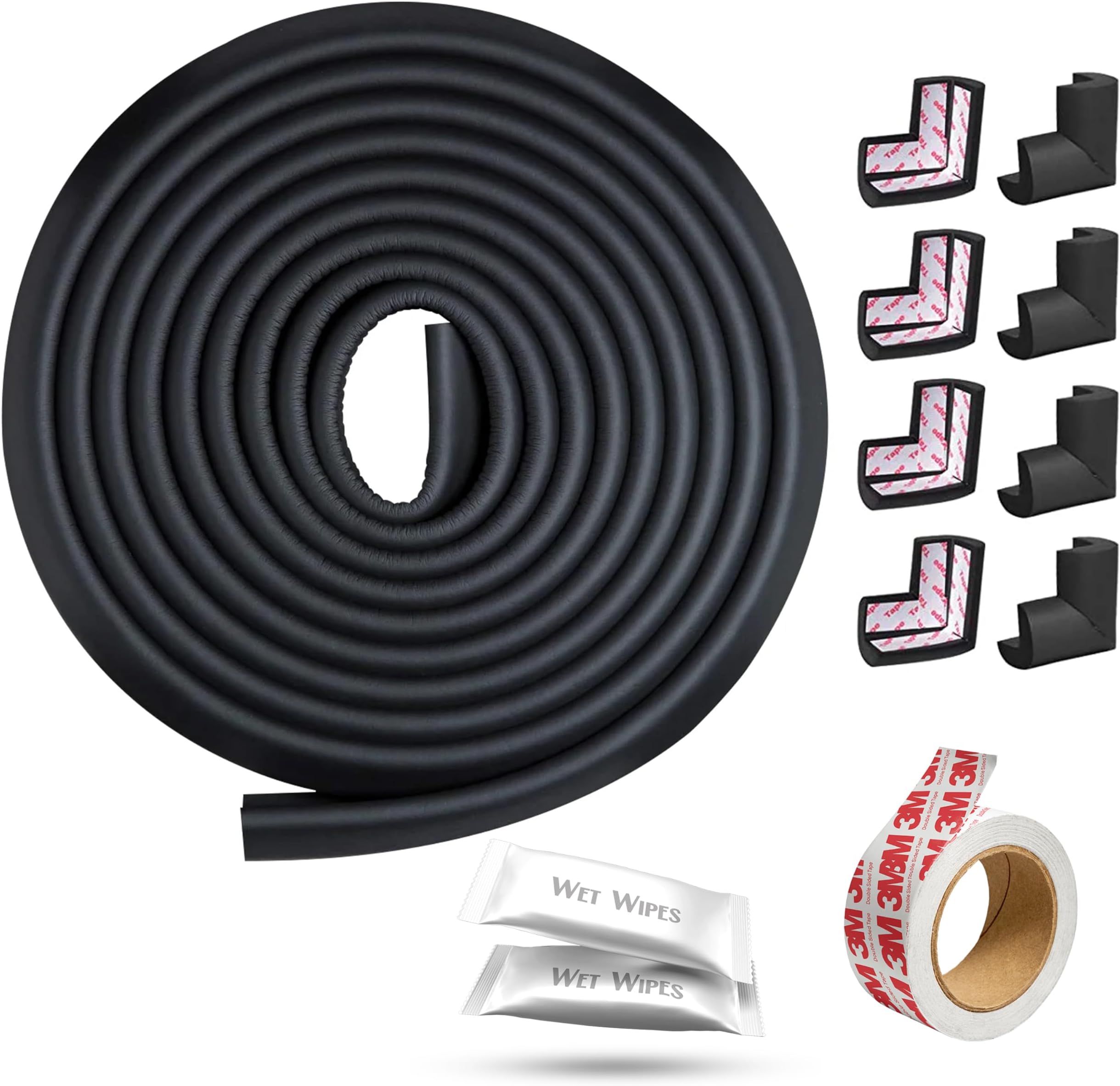 Baby Proofing Edge & Corner Guards 6M(19.7ft Strip+8Corners), Baby Safety Corner Guard, Edge Corner Protector Strip, Safety Furniture Bumperโฆ (Black)