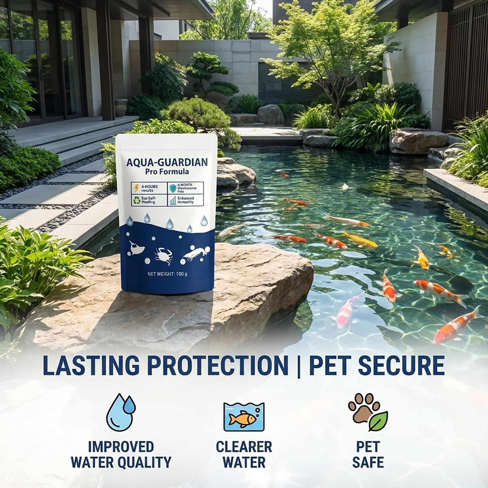 Aqua Guardian Pro Formula para estanques, Polvo para el Cuidado acuático, fácil de Mezclar para Peces, camarones y cangrejos. Mantiene el Agua cristalina por más Tiempo (10Pcs)