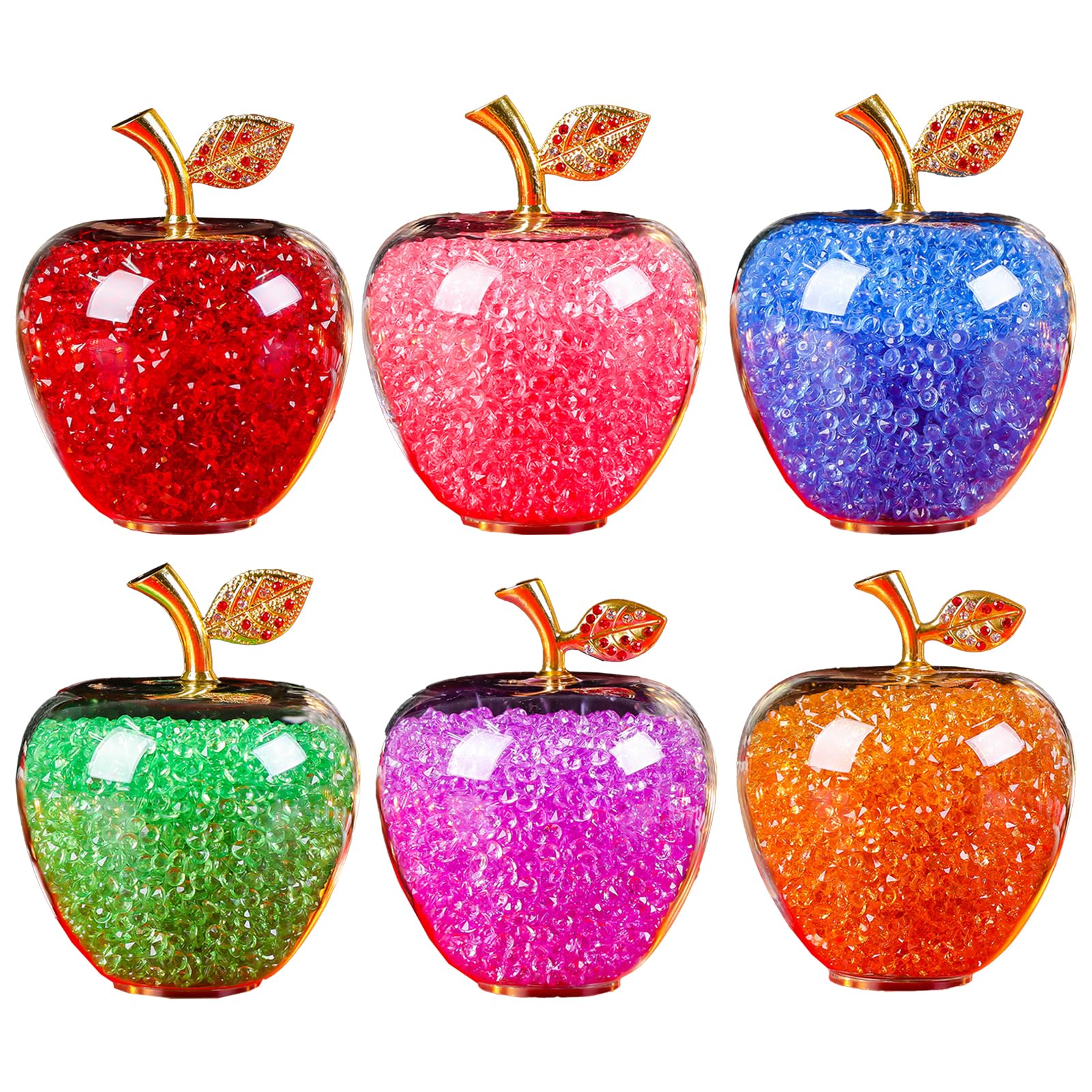 Wnvivi 3/6 PCS Crystal Apple Statue,Modern Crystal Apple Ornaments,Glass Apple Decorations for Home (C-6pcs)