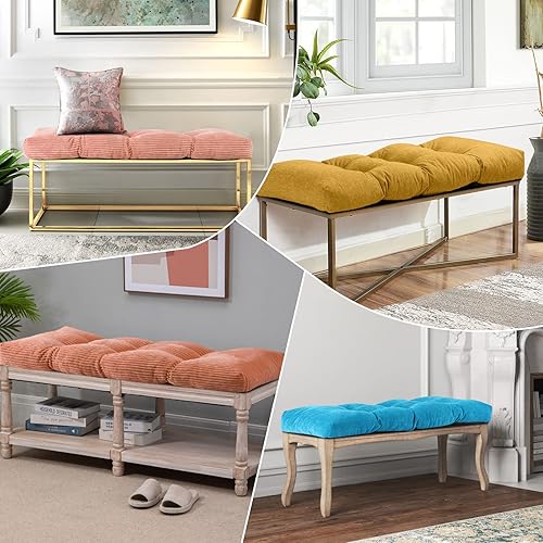 Miniatura 3 de Cojín de banco personalizado, tela personalizada, espuma de alta densidad, lazos inferiores antideslizantes, cojín de asiento largo para interiores