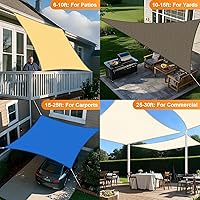 Vista 6 de Artpuch - Toldo rectangular tipo vela, con bordes curvados, de grado comercial, 5.46 oz/yd², permeable, para exteriores, terraza, patio trasero