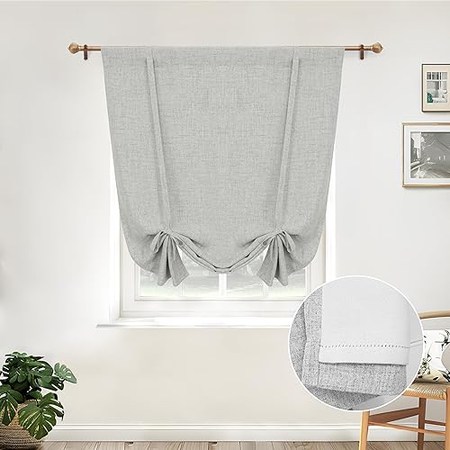 Vista 46 de DriftAway - Cortinas de Lino con Doble Capa, Blackout, de Atar, con Aislaje Térmico, Totalmente Forradas, Estilo Globo Romano, para Baño, con Lino