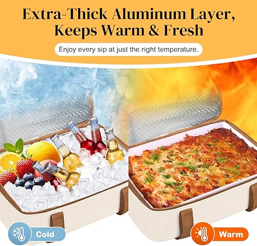 Miniatura 2 de Coobiiya Cazuela aislada  Bolsa portátil para alimentos calientes o fríos, bolsa de almuerzo calentadora y enfriadora, se adapta a platos para