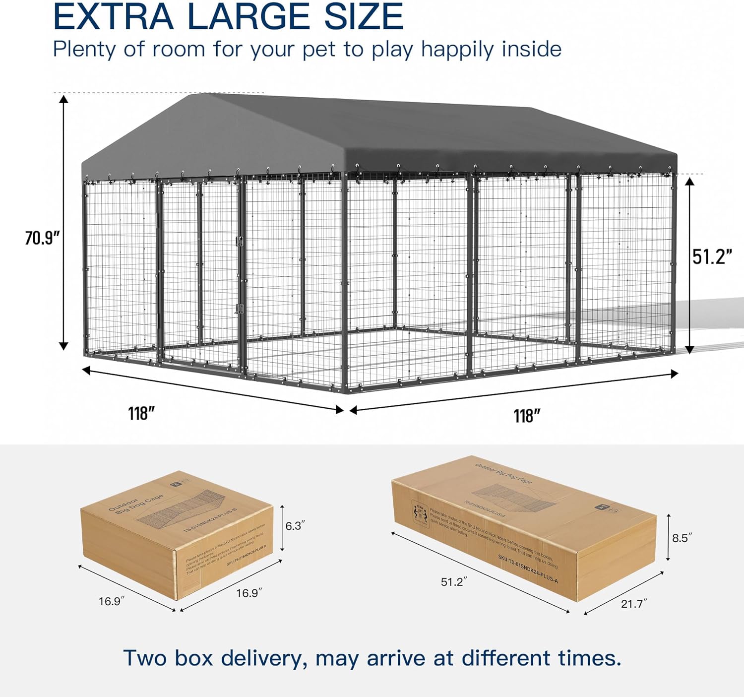 Kullavik 10x10x6 FT Large Outdoor Dog Kennel,Anti-Rust Galvanized Steel Dog Pen with Double Locks,Heavy Duty Dog Enclosure Fence with UV & Water Resistant Roof Cover for Outside
