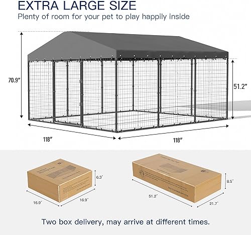 Miniatura 6 de Kullavik Perrera Grande para Perros de Exterior de 10x10x6 Pies, Corral para Perros de Acero Galvanizado Antioxidante con Cerraduras Dobles, Cerca