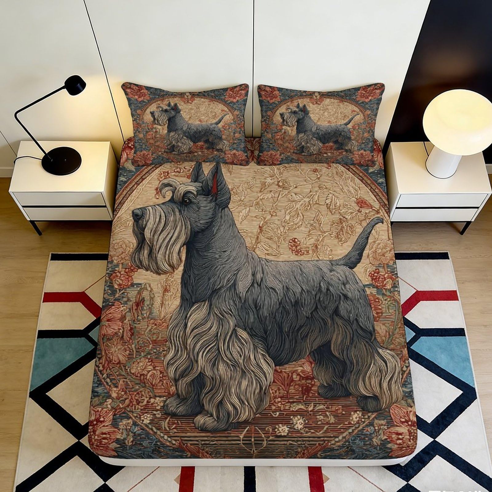 3D Printed Schnauzer Fitted Sheet Microfiber Deep Pocket Bedroom Bedding Schnauzer Mattress Fitted Cover for Adults Teens 90x200x25cm