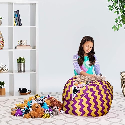 Miniatura 311 de Posh Funda de Silla Puf Rellenable para Almacenamiento de Animales de Peluche para Niños - Organizador de Juguetes Infantiles, Grande-38 - Lona