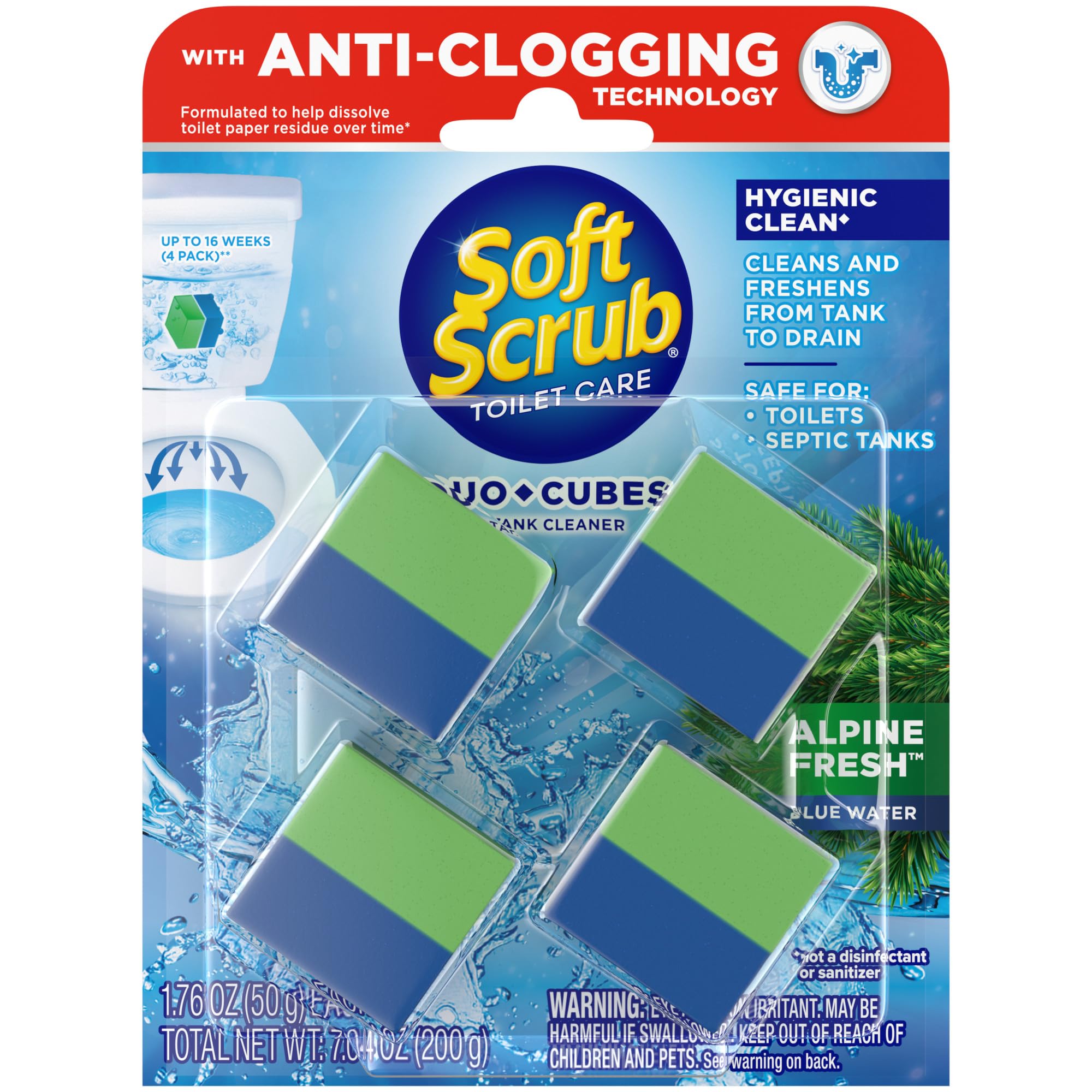 Soft Scrub in-Tank Toilet Cleaner Duo-Cubes, Alpine Fresh, 4Count
