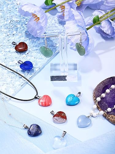 Miniatura 4 de 50 colgantes de piedra en forma de corazón, collares de piedra con cordón de piel sintética para suministros de fabricación de joyas y manualidades,
