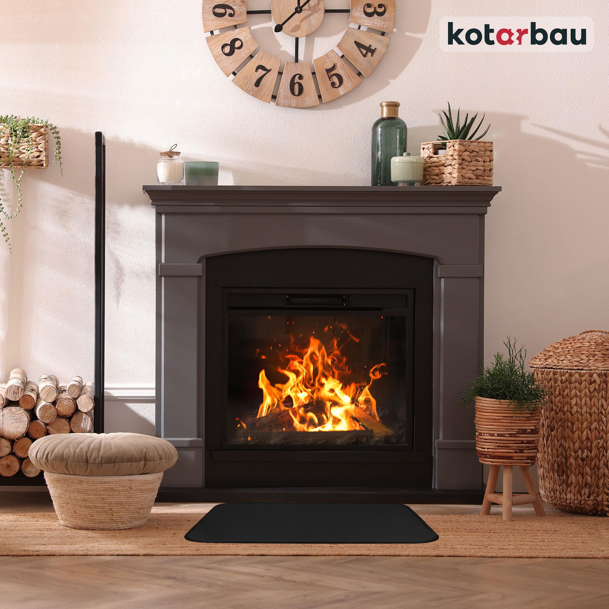 KOTARBAU® Plaque de Sol de Cheminée 48 x 80 cm en Acier Revêtu par Pulvérisation - Noir - Protection Contre les Étincelles pour Foyer