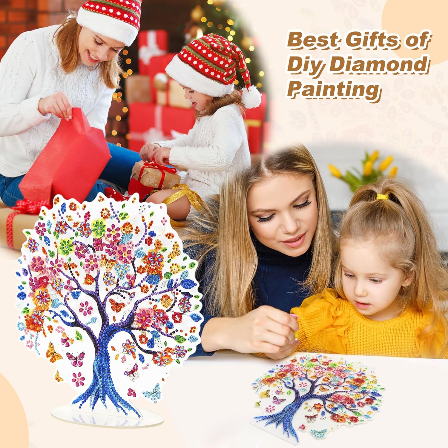 geesfayan DIY Diamond Art Painting Kit for Adults, Tabletop Gem Crystal Acrylic Art Painting Kit Ornament (Tree of Life)