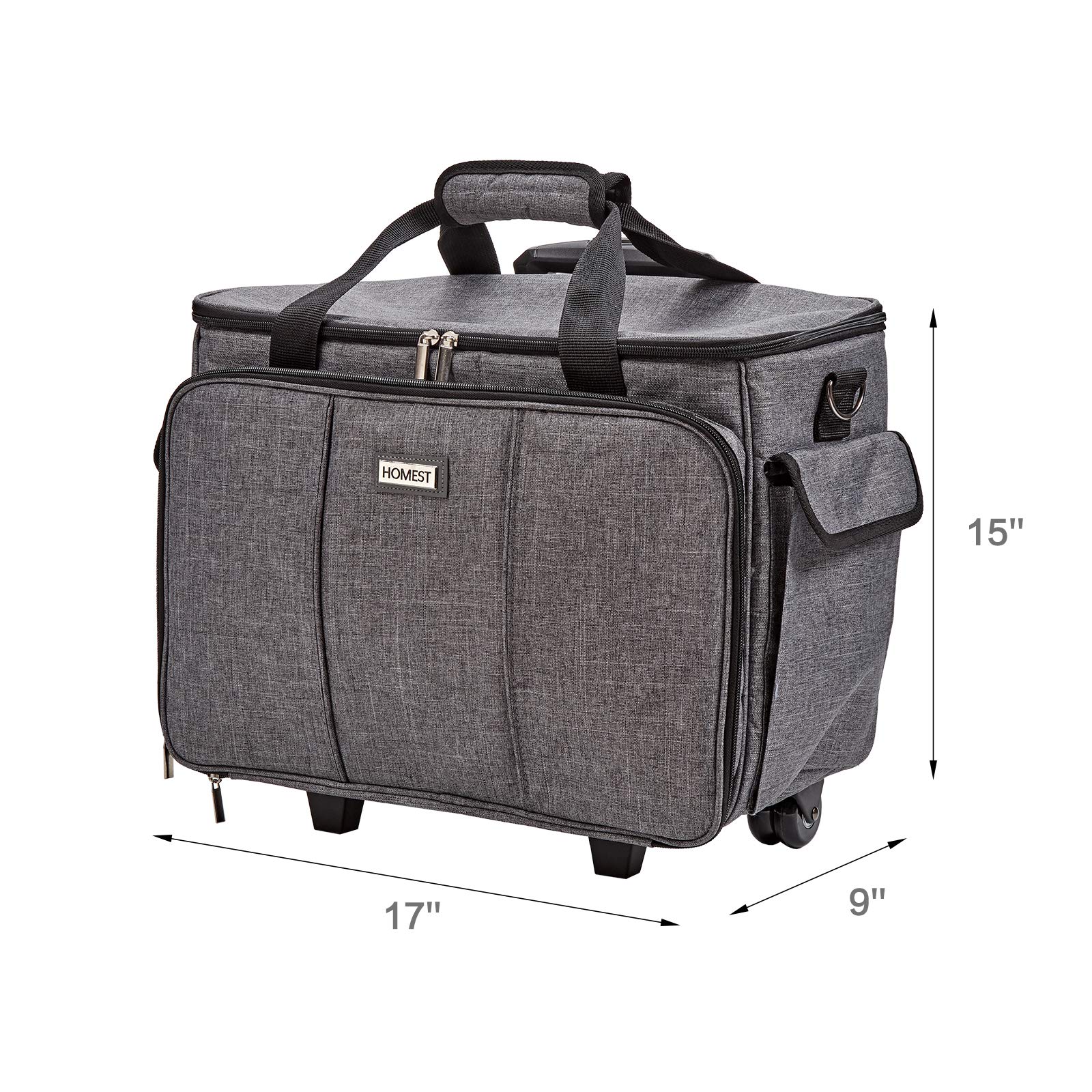 HOMEST Deluxe Sewing Machine Case with Wheels, Rolling Trolley Tote