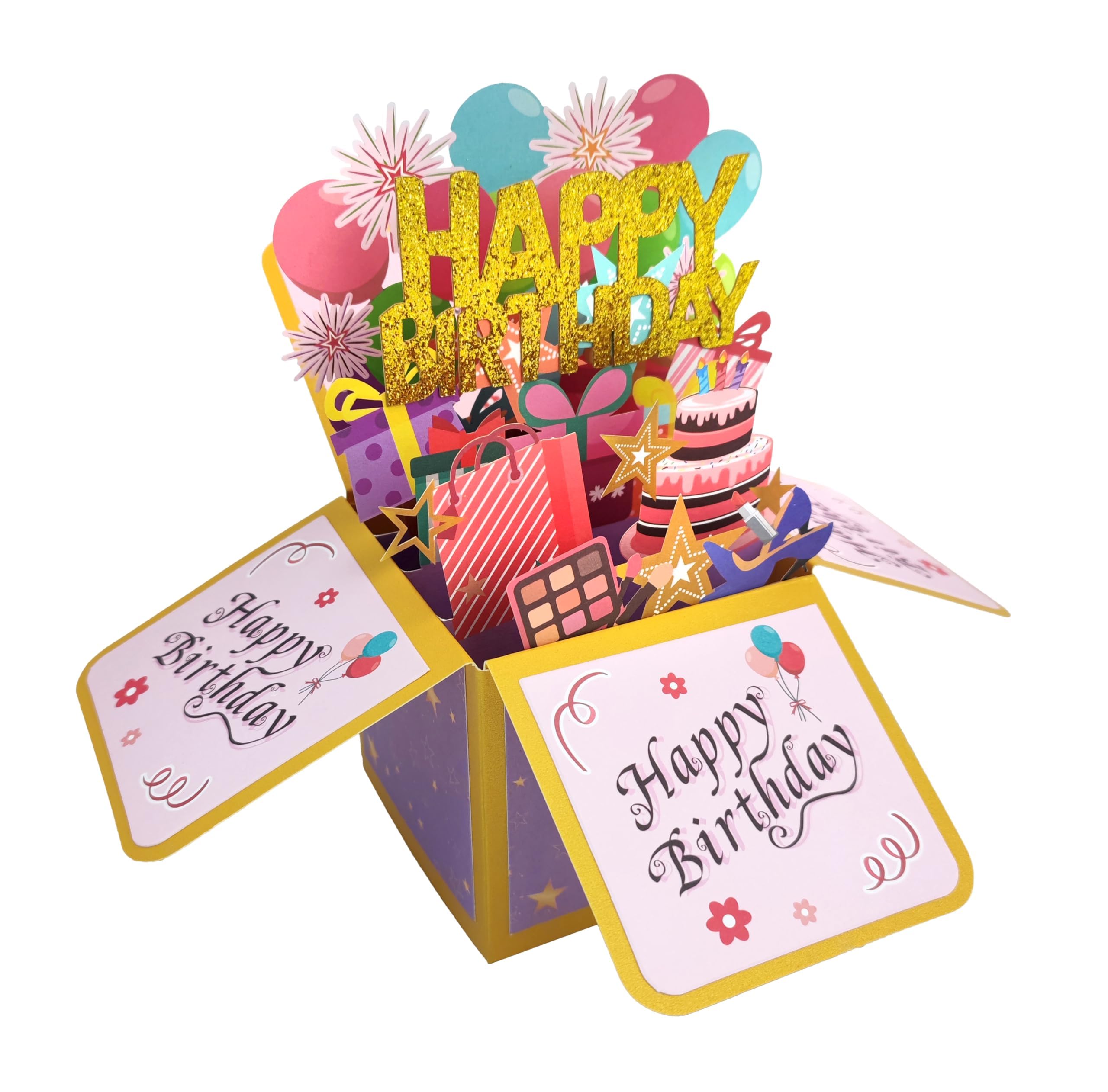 Tazweeq Funny Happy Birthday Pop Up Card, Sweet 3D Birthday Gift Box for Adults and Kids with Envelopes, Unique Handmade Foldable Celebration Cards for Daughter