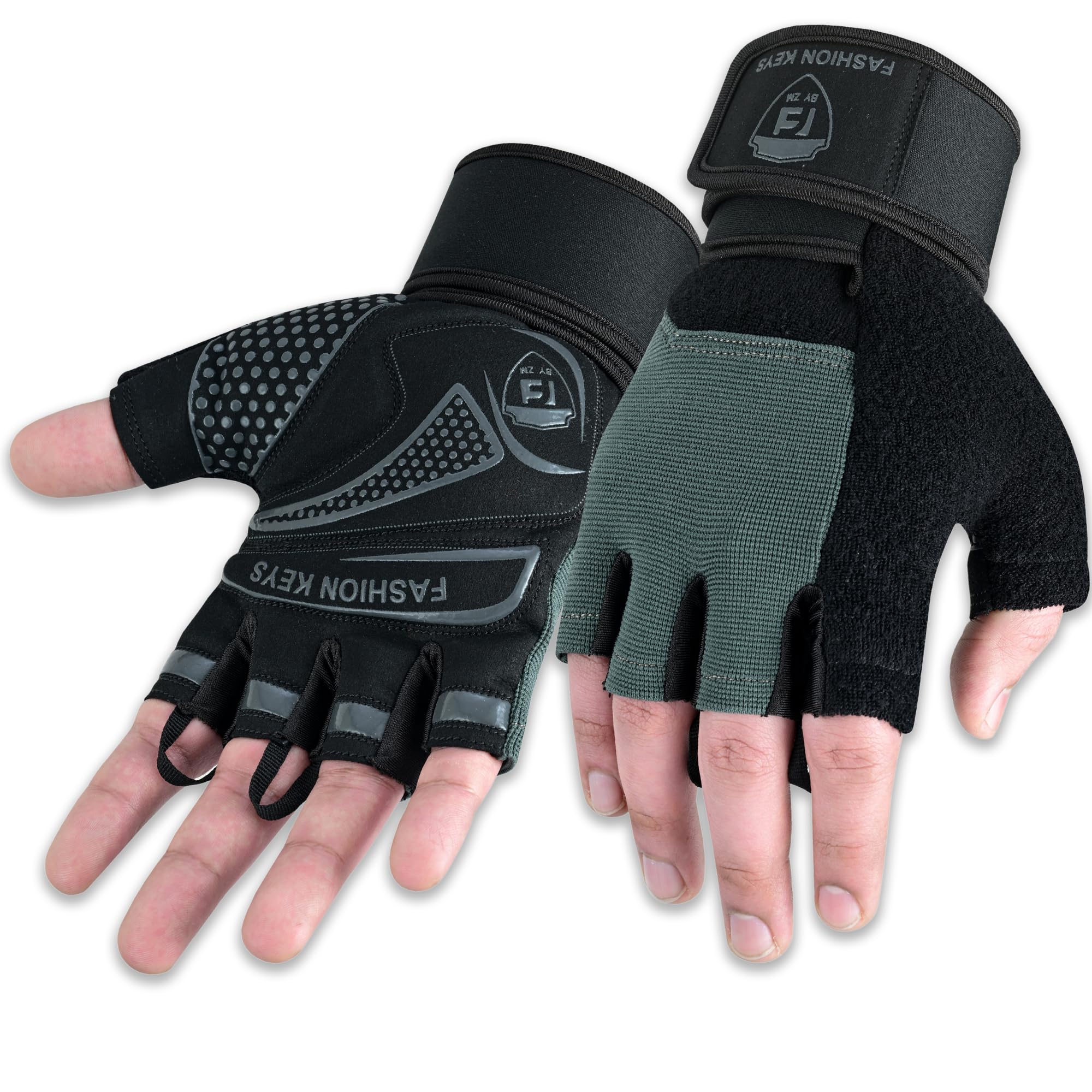 FK by ZM Gym Workout Gloves for Men & Women β Weightlifting, Powerlifting & Fitness Gloves with Wrist Support & Full Palm Stability β Secure Grip for Training, Pull-ups & Strength Workouts (Grey, M)