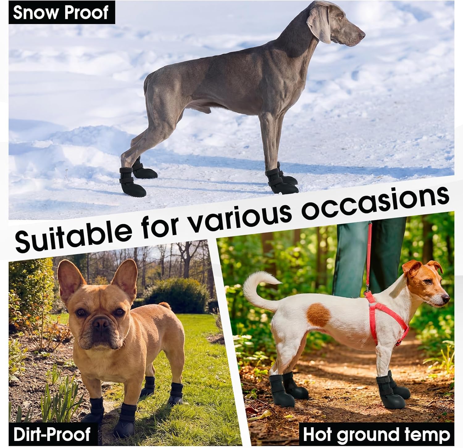 Silicone Dog Rain Boots for Hot Pavement & Snow – Waterproof, Non-Slip Paw Protectors with Dual Adjustable Straps & Wide Opening for Easy On/Off Black S