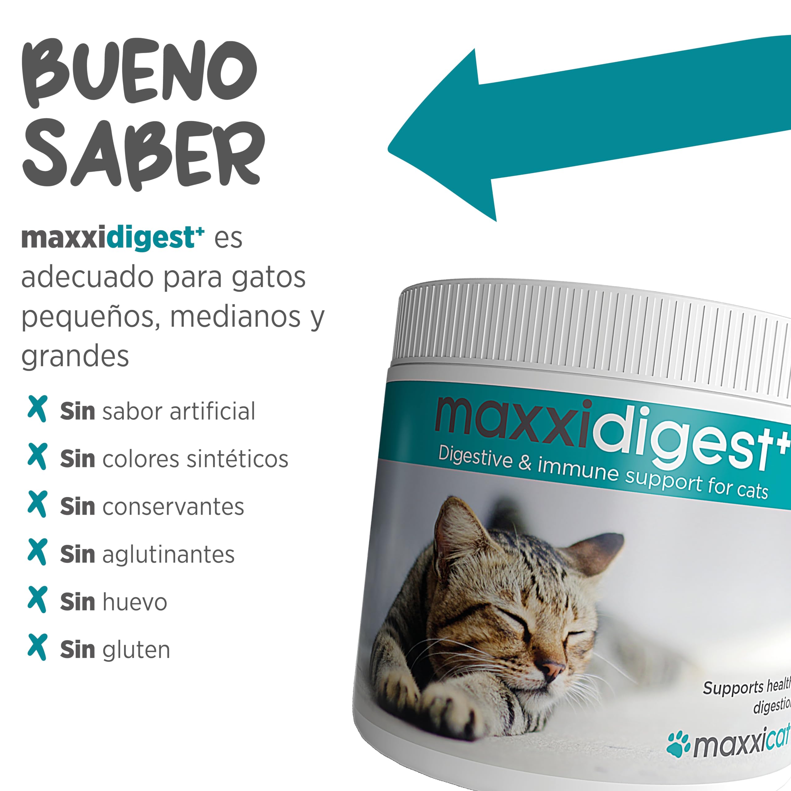 maxxipaws maxxidigest+ Prebióticos y Probióticos para Gatos - Soporte Digestivo e Inmunológico - Suplemento en Polvo, 200g