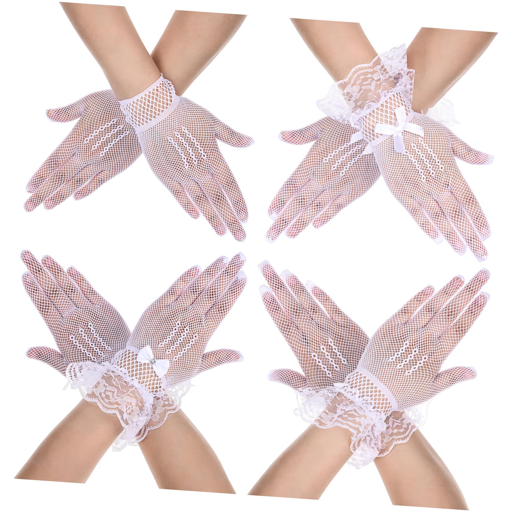 FOMIYES 12 Pairs Lace Gloves for Women Bridal Gloves with Lace and Rhinestone Bow Elegant Tea Party and Banquet Accessories Comfortable Lightweight Durable Design for Long Lasting Wear