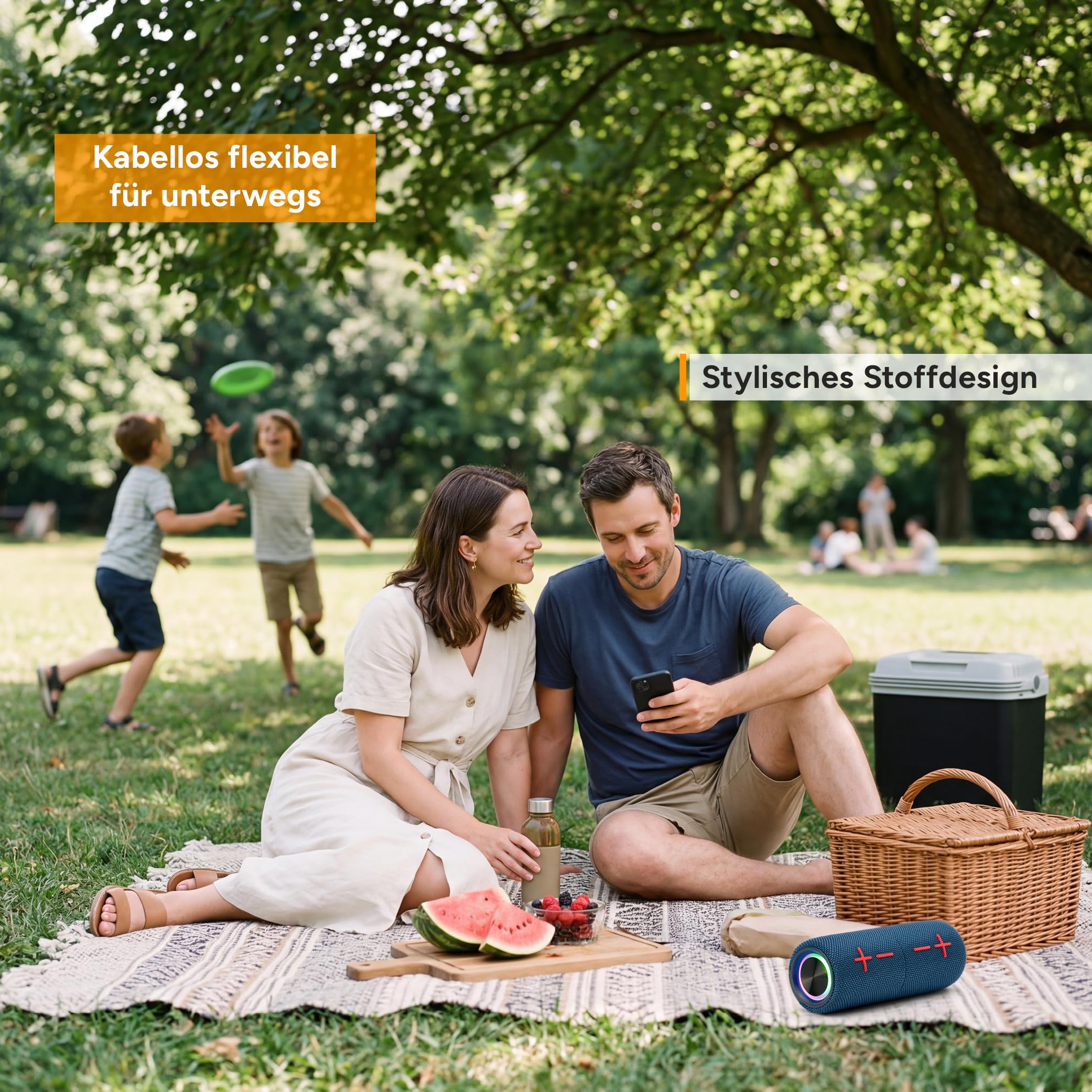 TZS First Austria - Magnetischer 2-in-1 Bluetooth Lautsprecher 10W - 2X 1200mAh - 10m Reichweite - 10W RMS – True Wireless & IPX5 - für Partys & Outdoor - Blau