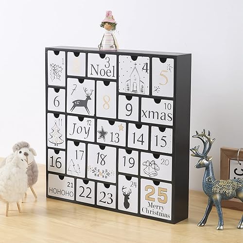 Miniatura 2 de SUNGIFT Cajas de calendario de Adviento de madera de Navidad con 25 cajones y números para llenar 2023, calendario de Adviento de cuenta regresiva,