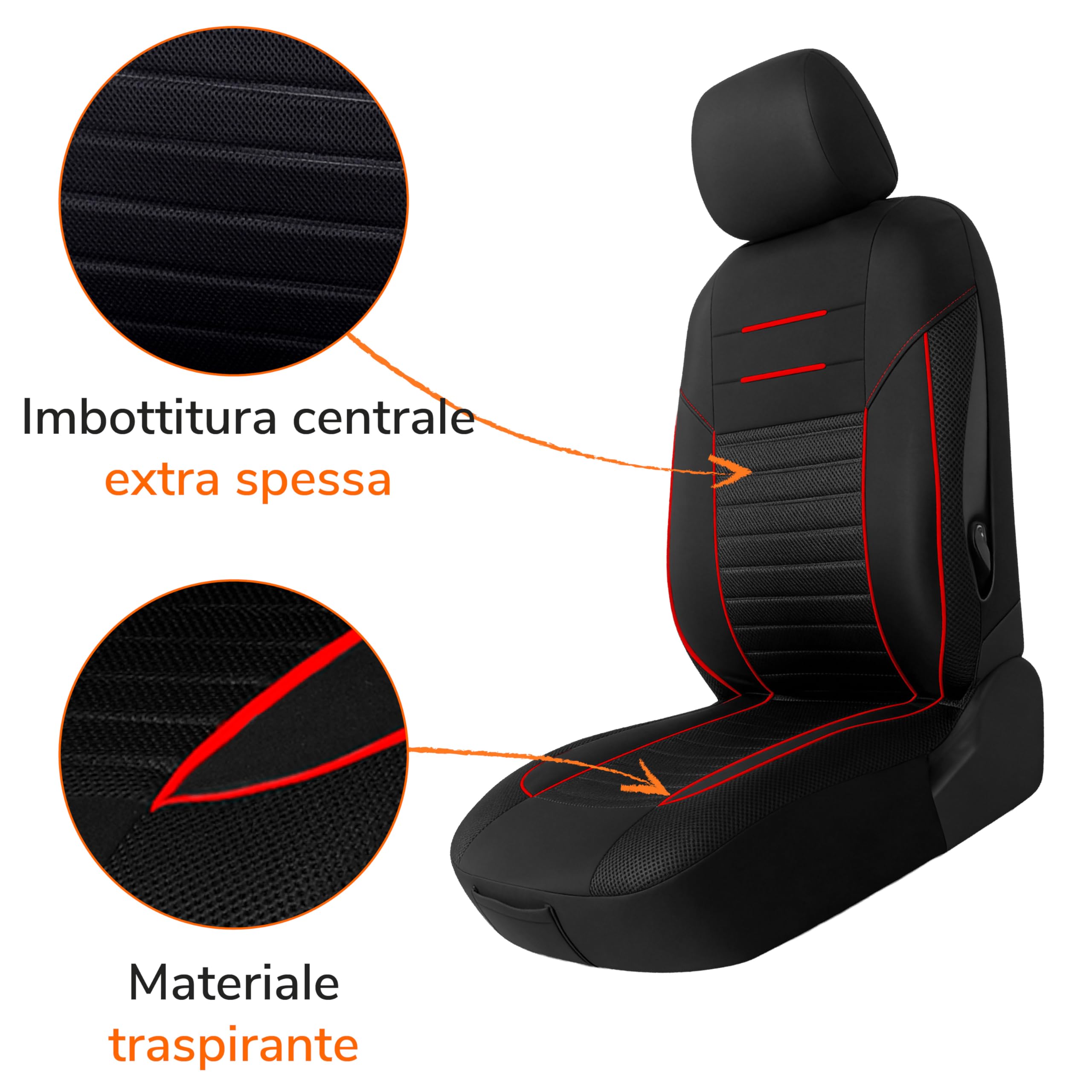 Upgrade4cars Set Coprisedili Universale Versione 2026 | Coperture per Anteriore e Sedile Posteriore in Rosso | Accessori Interno Auto Decorazione
