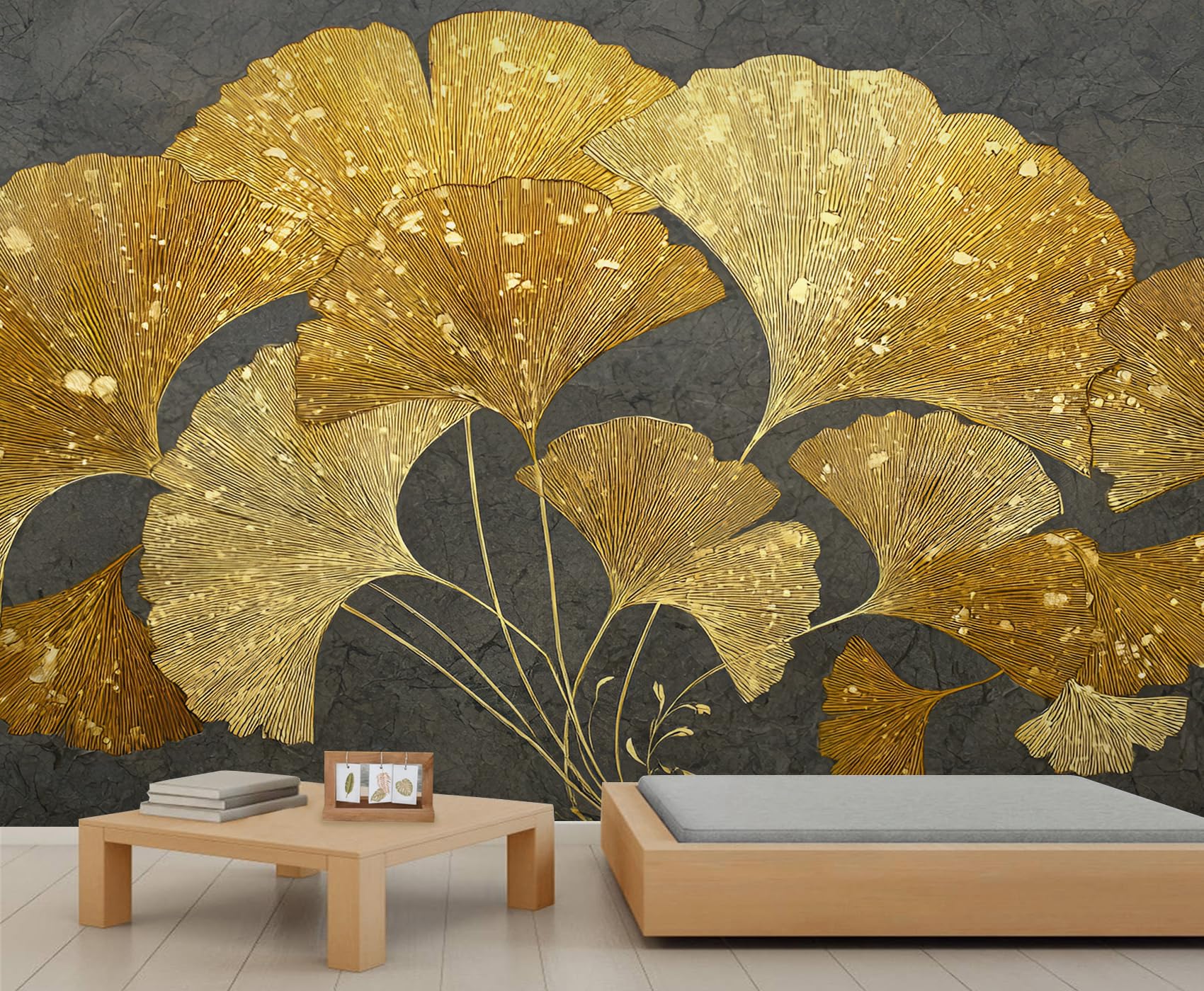 Ginkgo Leaves Mural Abstract Gold Leaf Mural Wallpaper Autumn Wallpaper for Bedrooms Living Room Poster 390X260cm