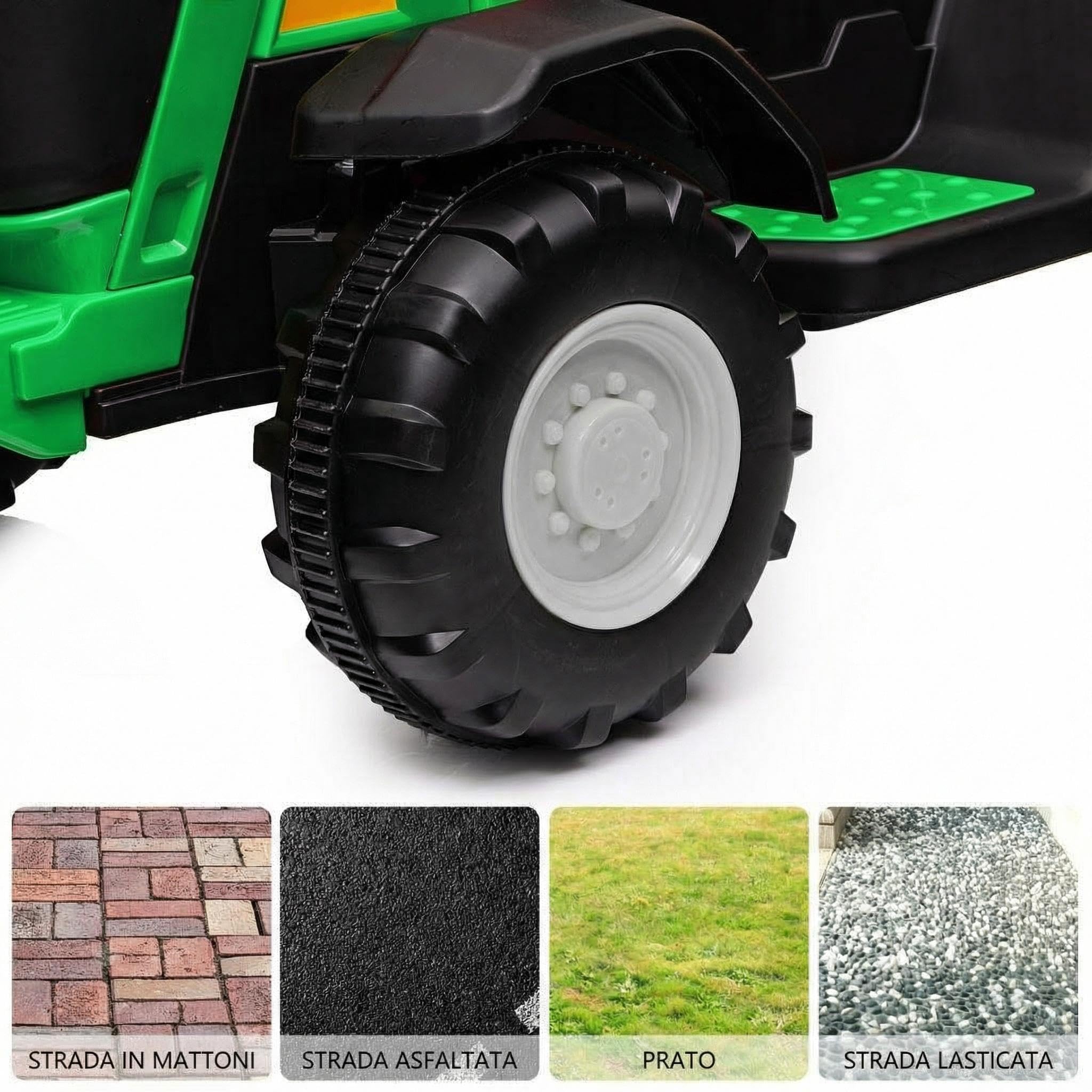 Garvee Trattore Elettrico per Bambini, Batteria 12V con Telecomando, Trattore con Rimorchio e Doppio Motore, Bluetooth/USB, Cambio a 3 Marce, Luci a 7 LED(Verde)