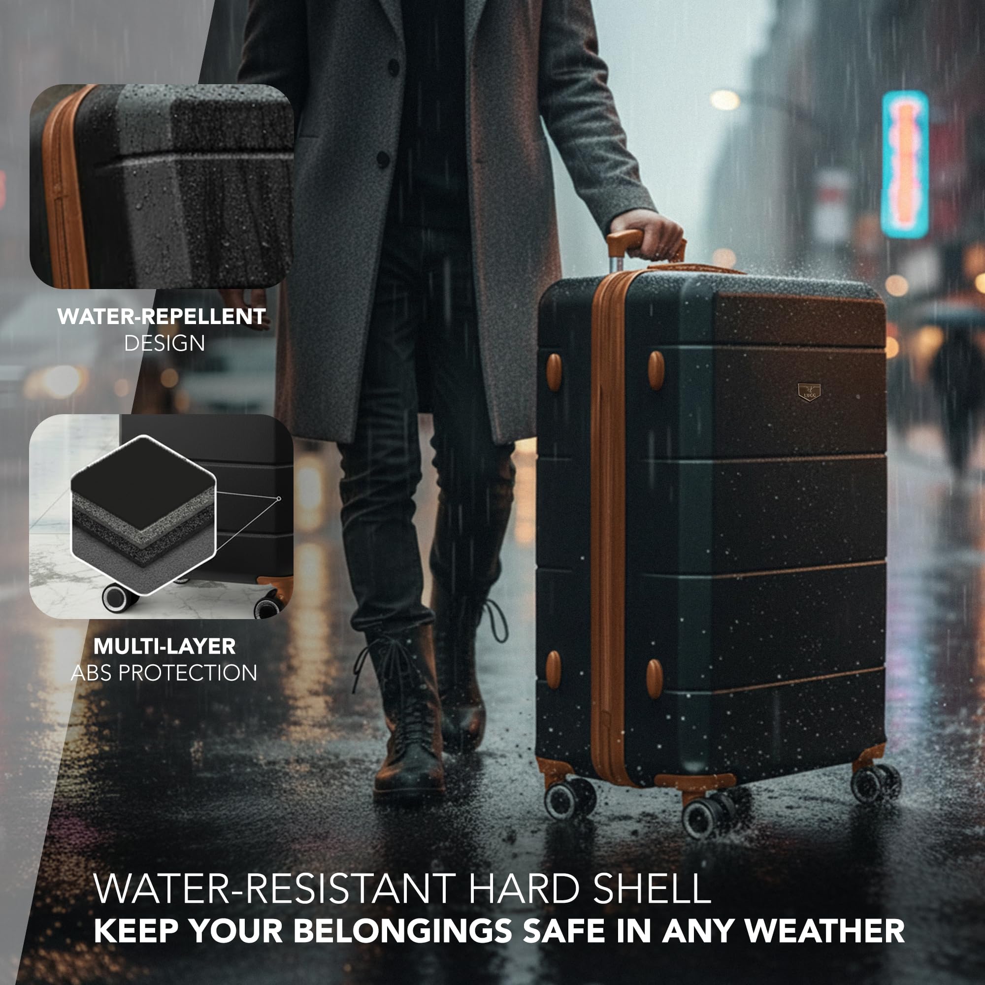 LUGG - Jetset 40cm Suitcase - 40x30x20cm- Ryanair Compatible - Underseat Size - Hard Shell ABS - Spinner & Removable Wheels - Lightweight Travel Luggage- Cream/Brown — view 285