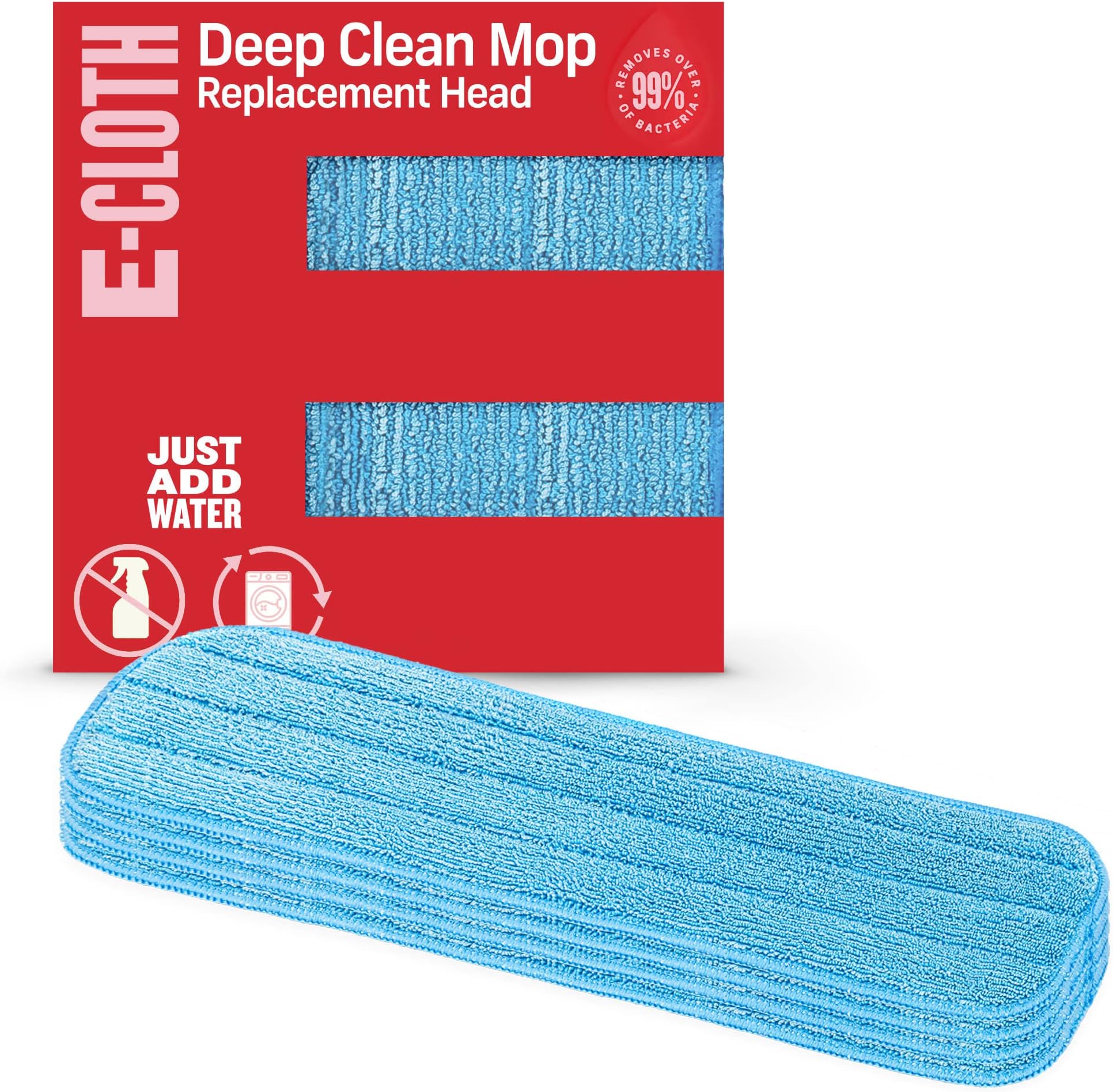 E-Cloth 4-Pack Deep Clean Mop Head, Microfiber Mop Replacement Head, Perfect Floor Cleaner for Hardwood, Laminate, Tile and Stone Flooring, Washable and Reusable, 100 Wash Promise