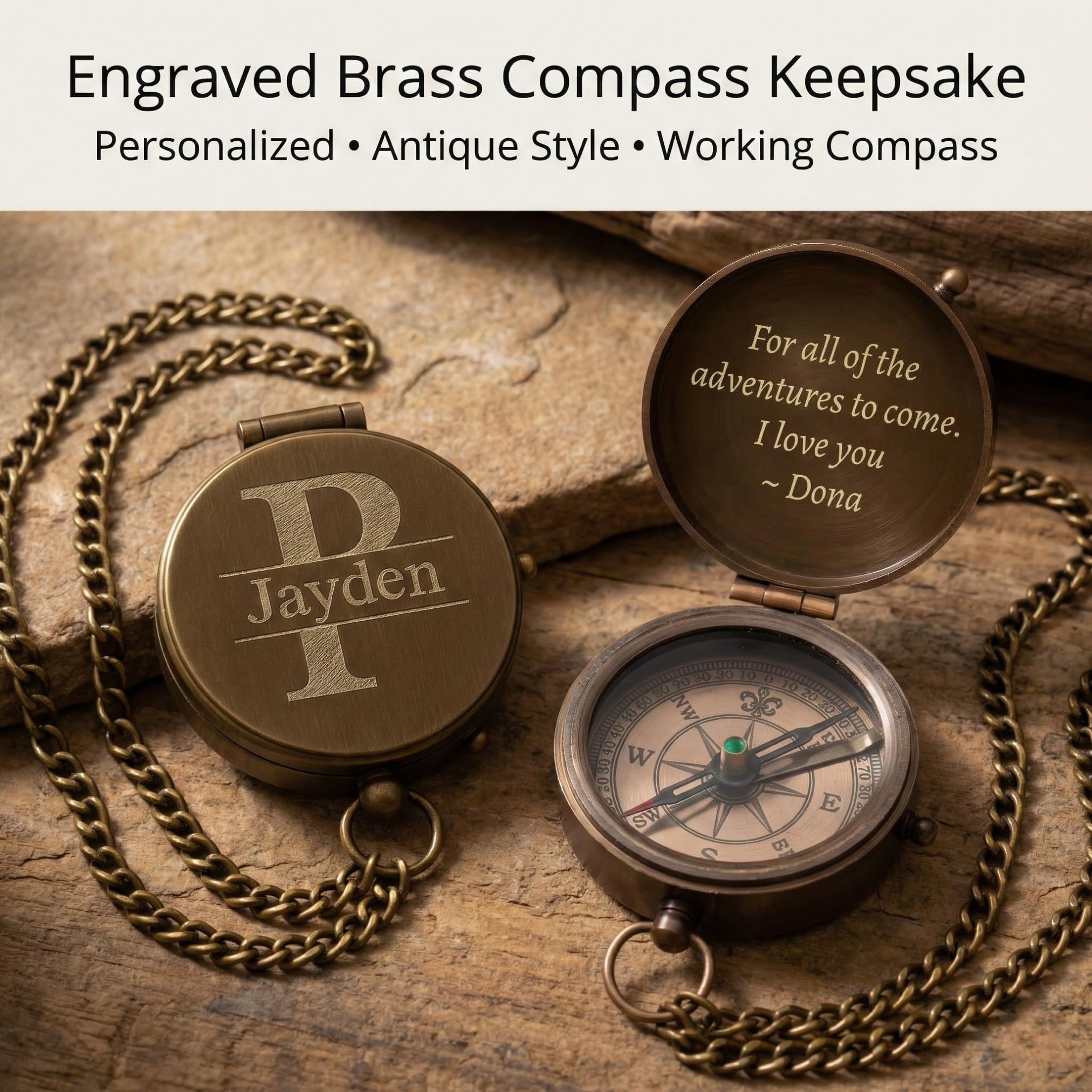 Engraved Brass Pocket Compass for Men Personalized Antique Compass Gift | Son Dad Husband Boyfriend Grandson Best Friend Anniversary Wedding Graduation Birthday Retirement Vintage Antique product thumbnail 3