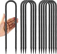 Besitu 12 Inch Heavy Duty Trampoline Wind Stakes - 8-Pack U Shaped Ground Anchors for Swing Sets, Soccer Goals, Tents - Rust-Resistant Black Steel