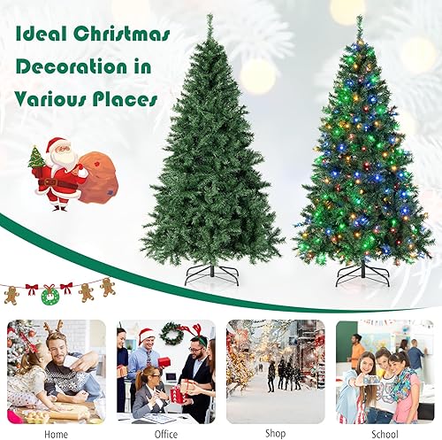 Miniatura 6 de DORTALA Árbol de Navidad preiluminado, árbol de Navidad artificial de pino de 6 pies con 666 puntas de ramas y 250 luces LED multicolor, soporte de