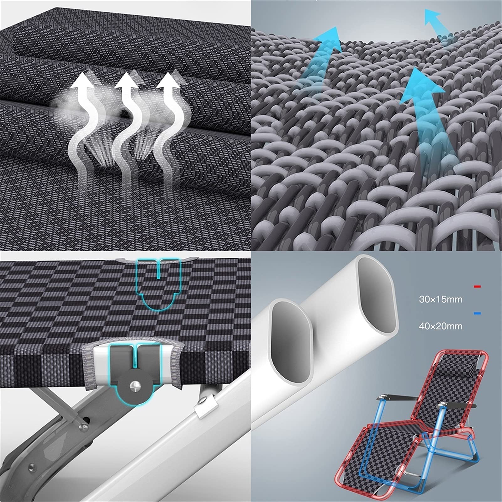 Sedia a gravità Zero di Grandi Dimensioni XL Reclinate Reclinate Piegatura Imbottita con poggiatesta Regolabile per Cantiere Esterno a Bordo Piscina Extra Largo Chaise longo