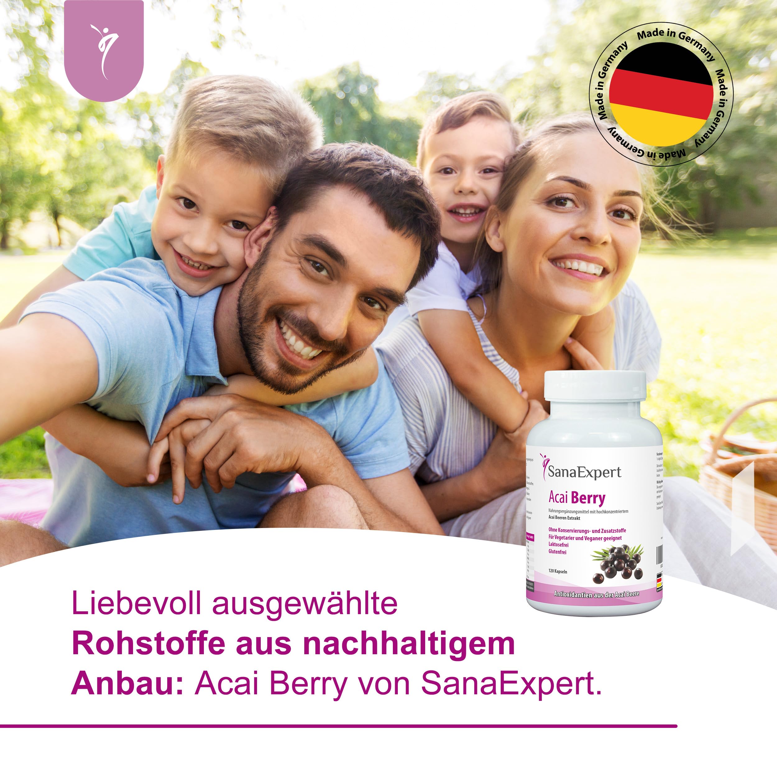 SanaExpert® Acai Berry, Nahrungsergänzung mit Reinem Açaí-Beeren-Extrakt, 120 Kapseln, 4000 mg Tagesdosis, Antioxidantien, Vegan, ohne Zusätze, Made in Germany