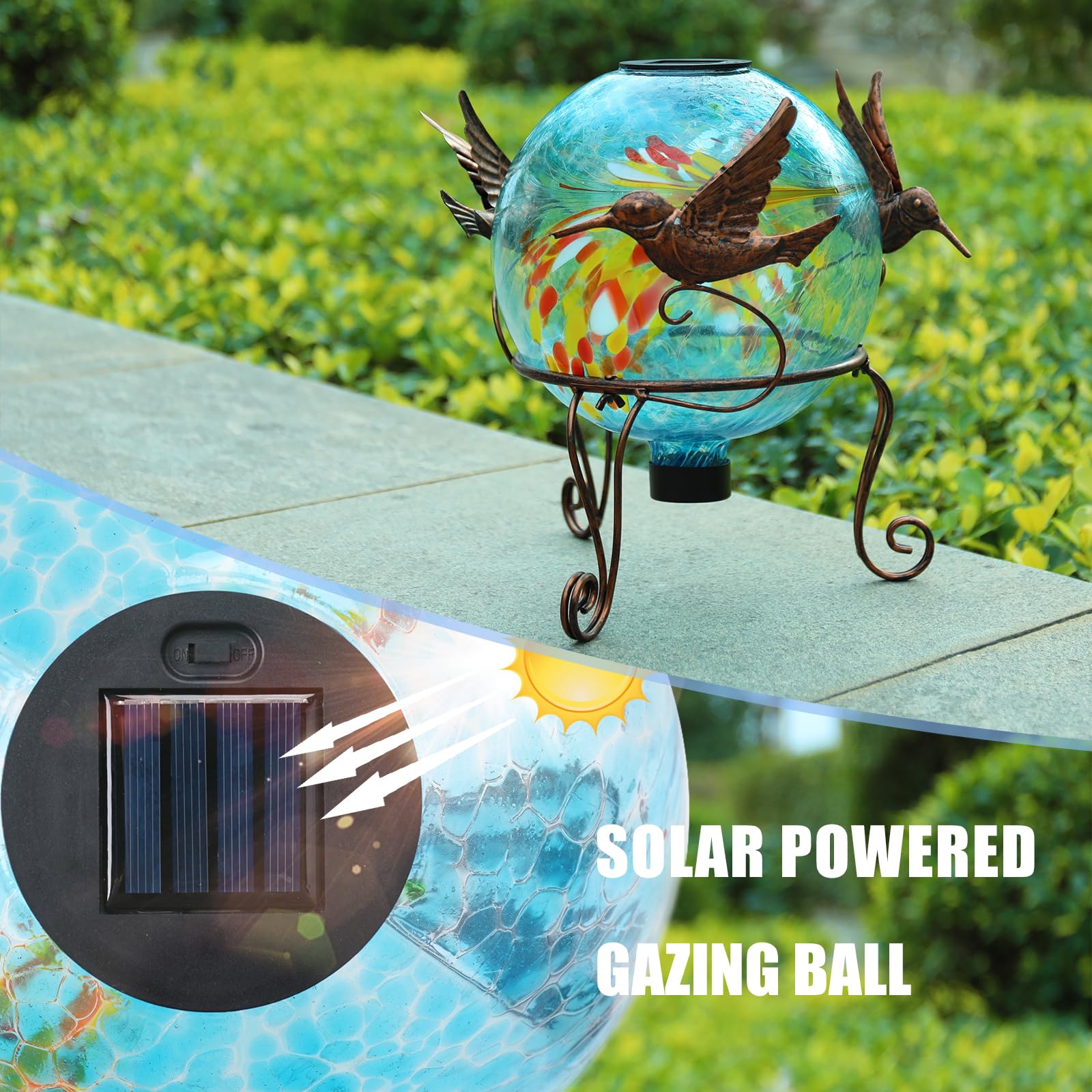 Solar Gazing Ball, 25,4 cm, Glas, reflektierende Gartenkugel für den Außenbereich, Rasen-Dekoration | Gazing Ball, Glaskugel, Solarkugel, Ornament für Garten, Hof, Zuhause, Tisch, Outdoor-Dekoration, Blau