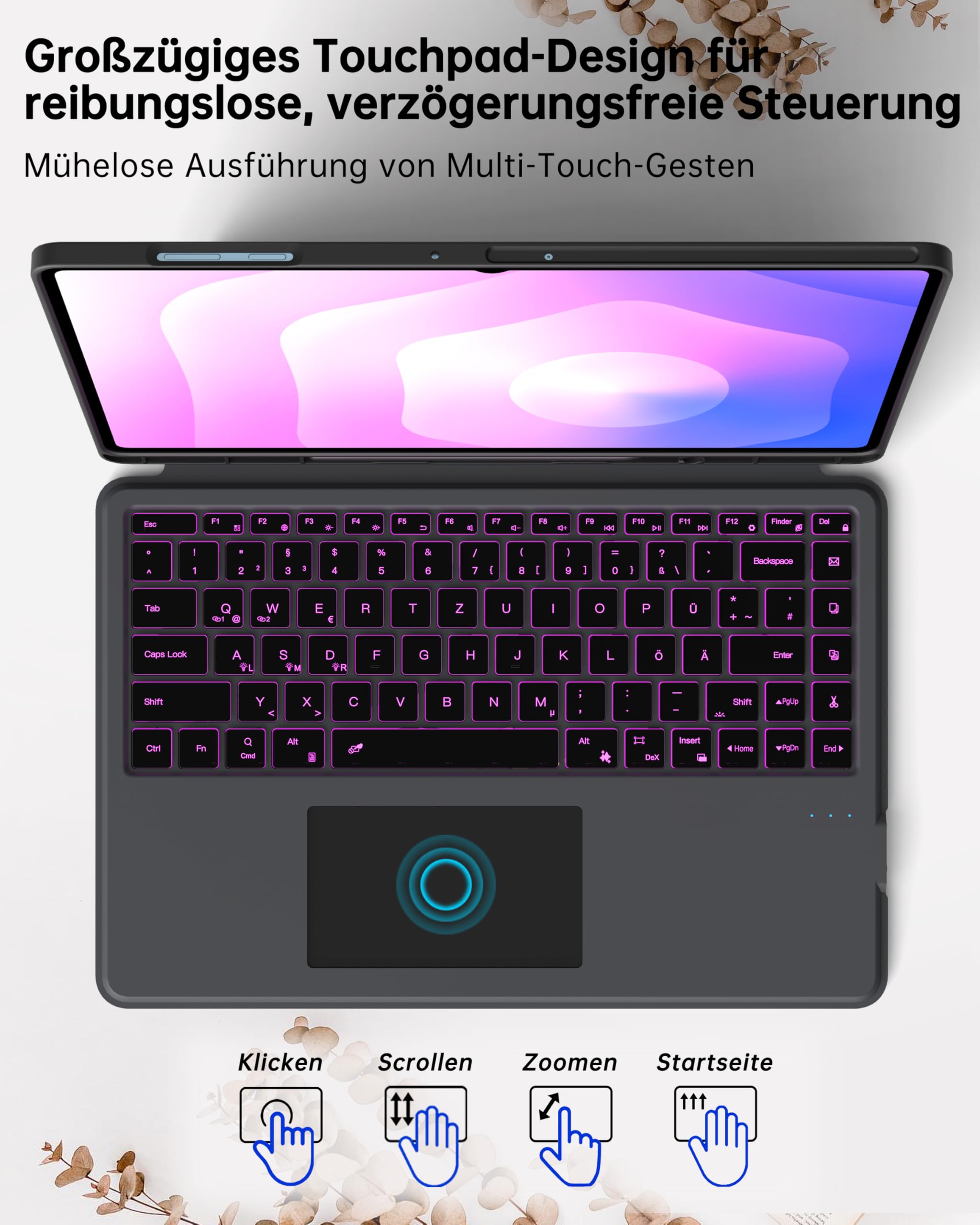 für Samsung Galaxy Tab S11 Ultra/S10 Ultra/S9 Ultra/S8 Ultra 14.6 Zoll Hülle mit Tastatur :Deutsches QWERTZ-Layout Tastatur mit Ai Key | 7-Farbige Beleuchtung Touchpad Tastaturen Hülle mit Touchpad