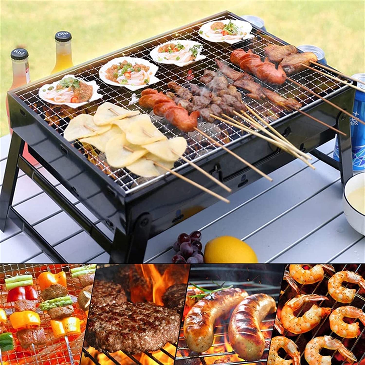 Gasgrill Barbecue Grill Holzkohlegrill Tragbarer klappbarer BBQ-Grill Tischgrill Tischplatte Raucher im Freien für Picknick