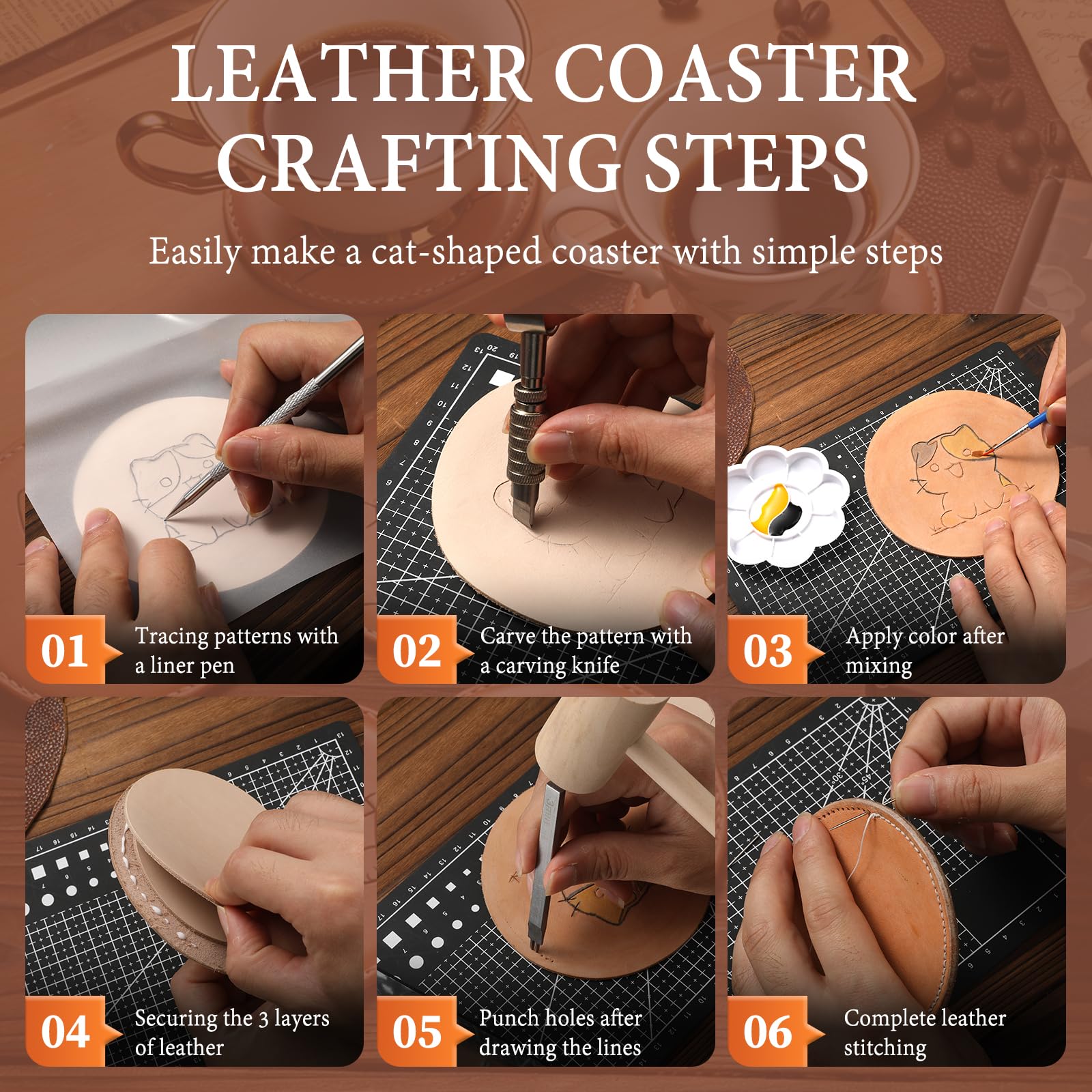 Leather Crafting Kit - Make Coasters & More! -3