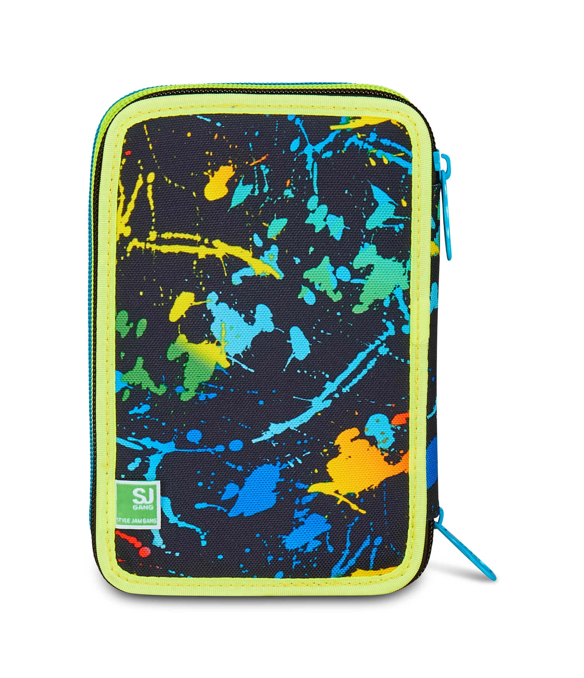 Astuccio Scuola 3 Zip Led Look Blu Portapenne Triplo Scomparto Completo