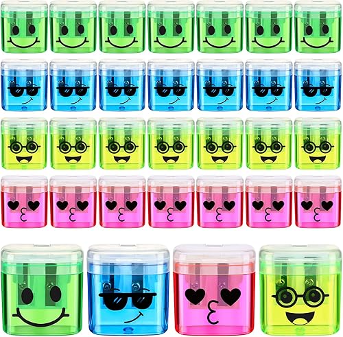 48 sacapuntas manuales a granel con doble agujero, sacapuntas con tapa, sacapuntas de mano coloridos para niños, adultos, escuela, oficina, hogar