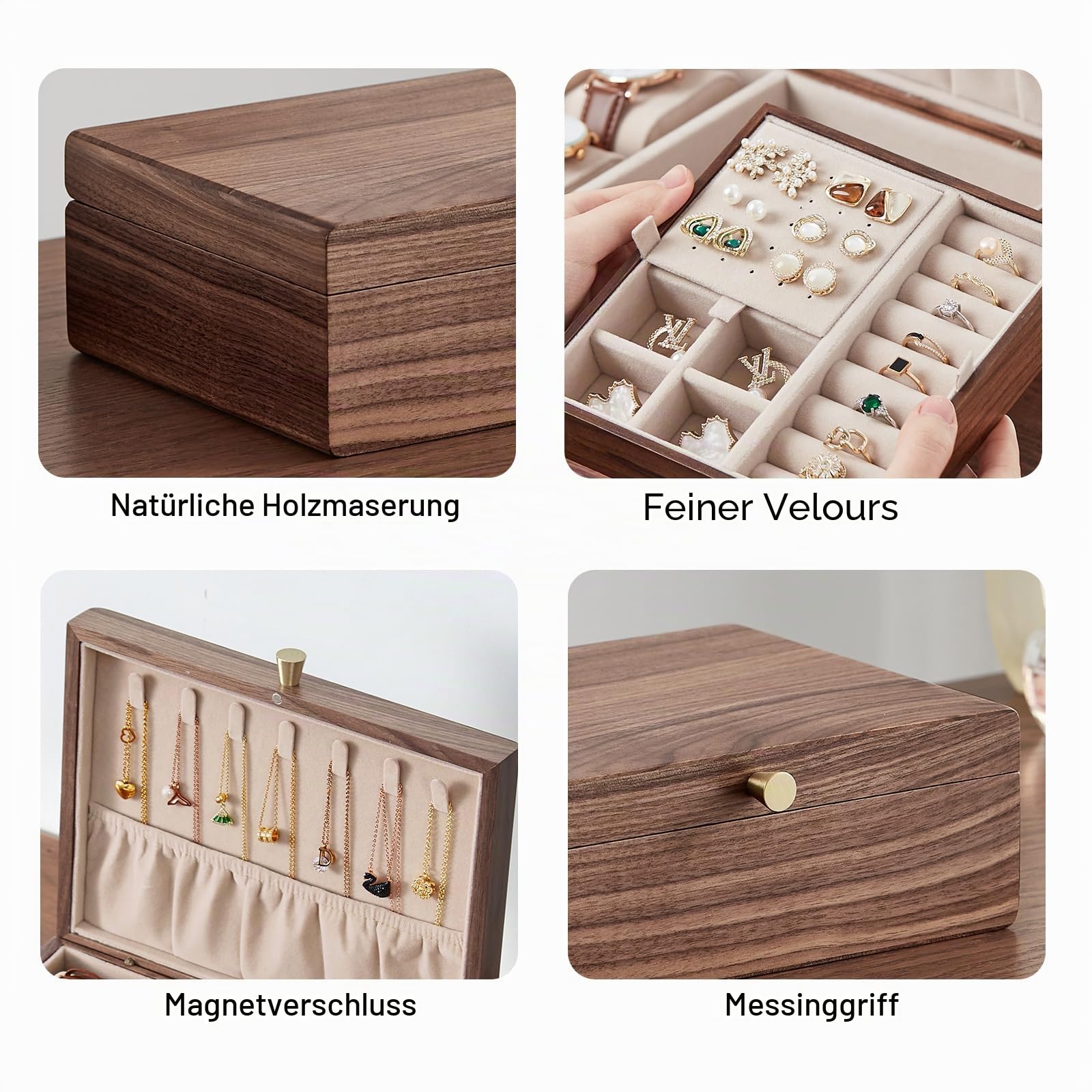 Holzschmuckkasten mit Haken für Halsketten, Geschenk für Frauen