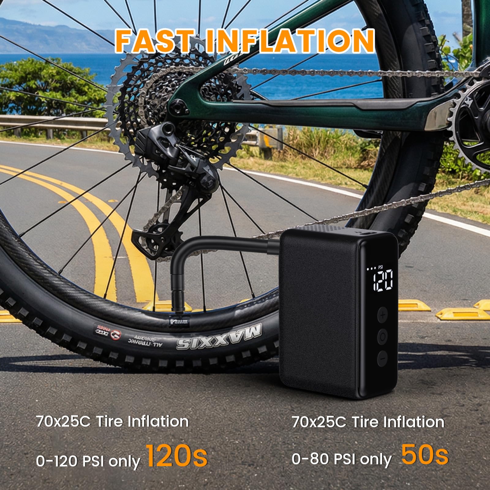 WARMTUYO Pompa Elettrica ad Aria per Bicicletta 120 PSI con Manometro e Spegnimento Automatico