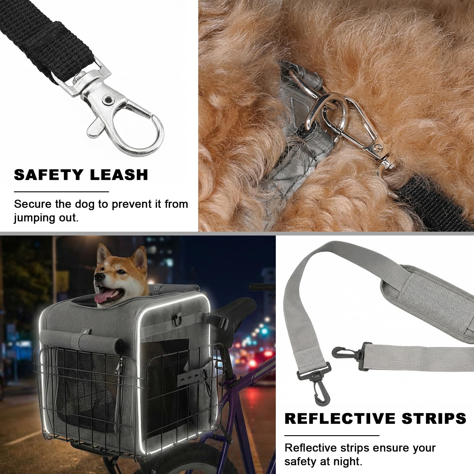 Eiito Panier de vélo pliable pour chien avec laisse de sécurité et insert rembourré, porte-animaux de compagnie pour chiens et chats de petite et moyenne taille jusqu'à 10 kg, panier de vélo arrière
