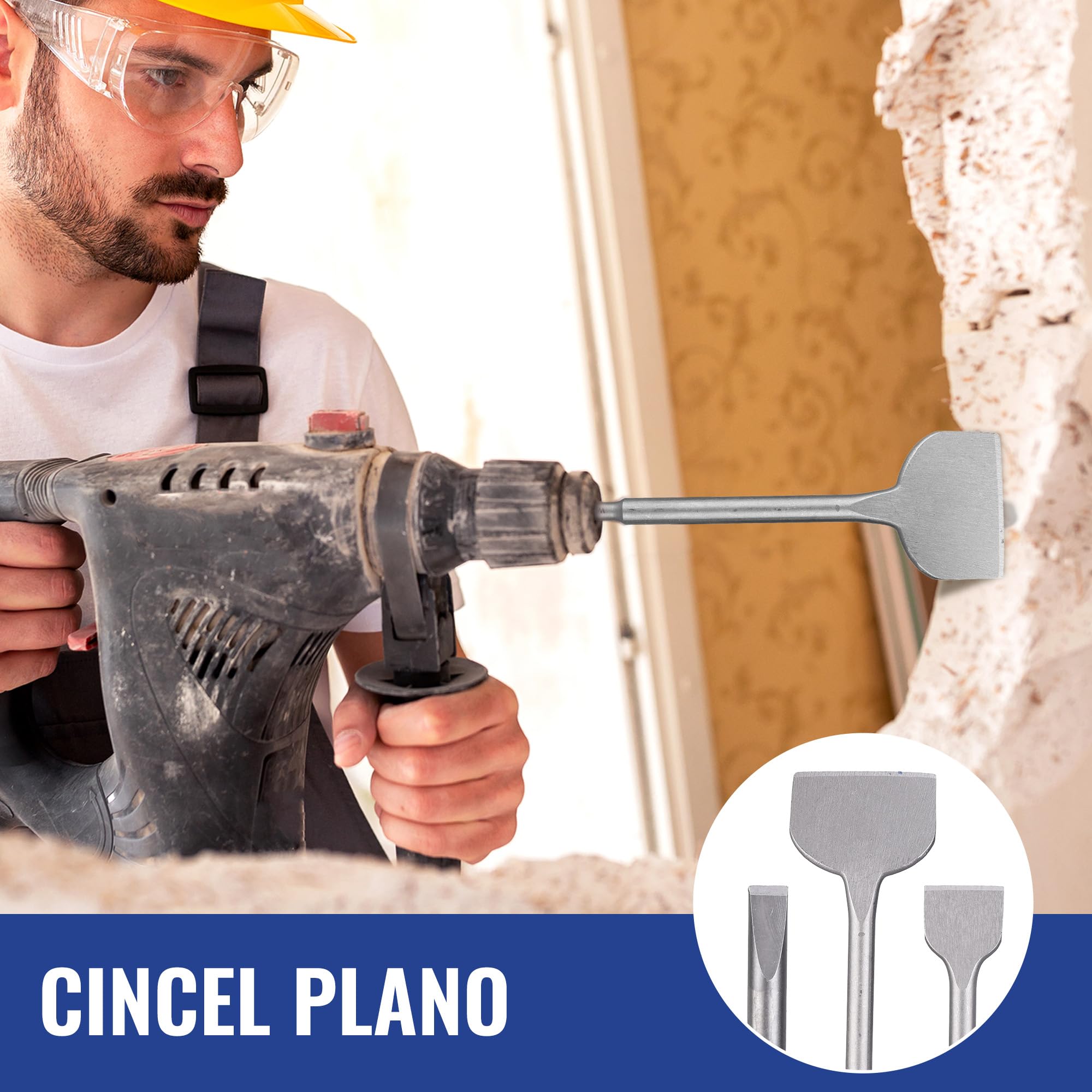 WORKPRO Juego Brocas Cinceles SDS Plus 15 Piezas, Hormigón | Incluye Cinceles Puntiagudos y Planos para Ladrillo, Cemento, Piedra y Trabajos de Mampostería