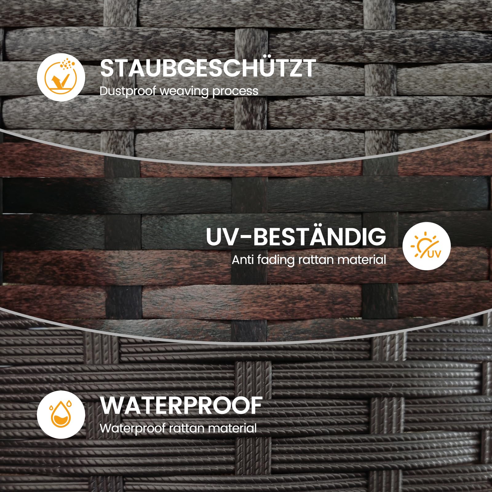 UDPATIO Polyrattan Gartenbank Wetterfest mit Liegefunktion Balkonsofa 3 in 1 Verstellfunktion mit Extra Dicke Sitzpolstern & Kissen für Garten, Balkon,Terrasse - Grau-meliert & Grau Bezüge